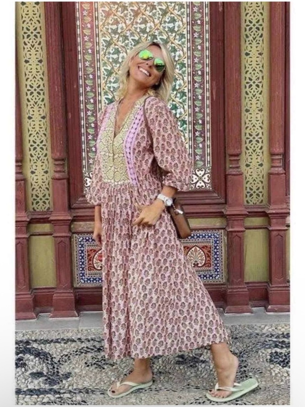 ZARA Maxi Dress pink floral bohemian crochet Spring, Easter, Travel